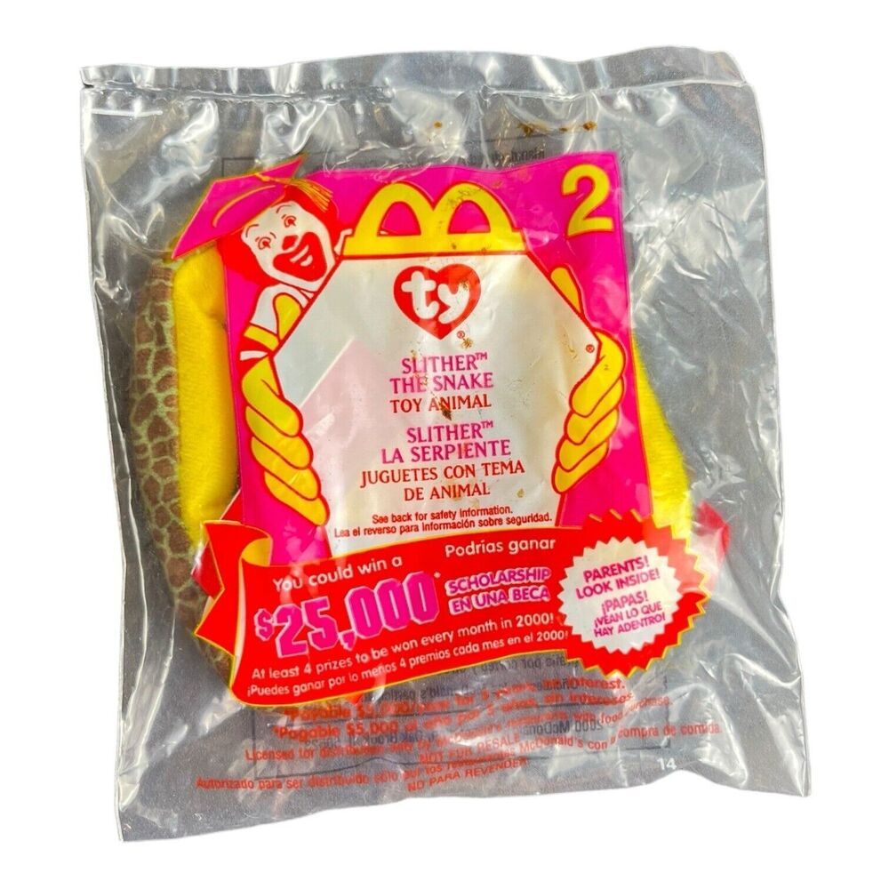 TY Teenie Beanie Baby #2 slither the snake McDonalds Toy 2000 New Vintage